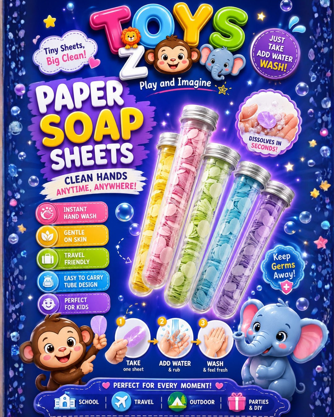 Pocket Fresh Travel Soap Sheets - Washing soap for childrens